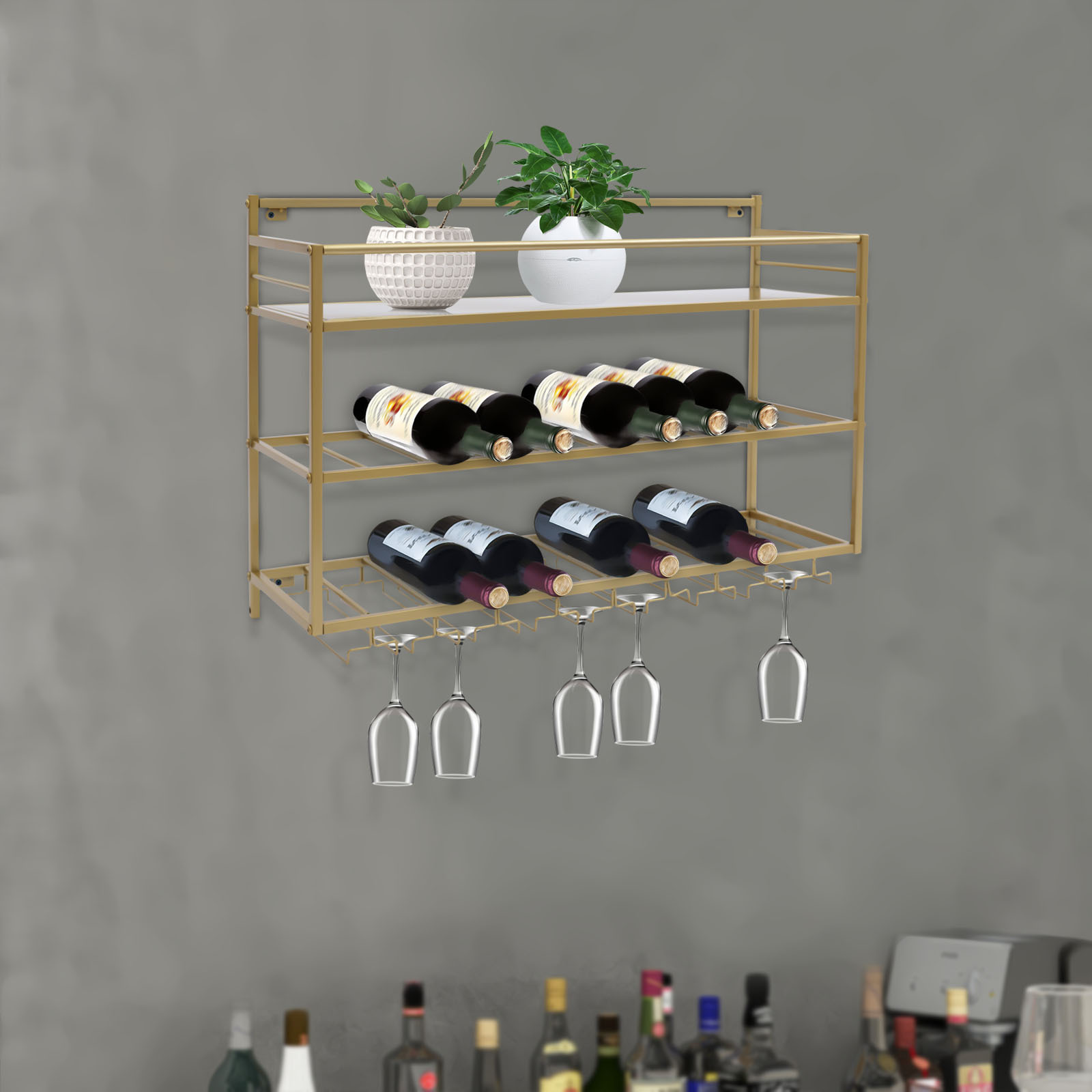 Kitchen Baking Organization - حامل نبيذ صناعي بتصميم ريفي -