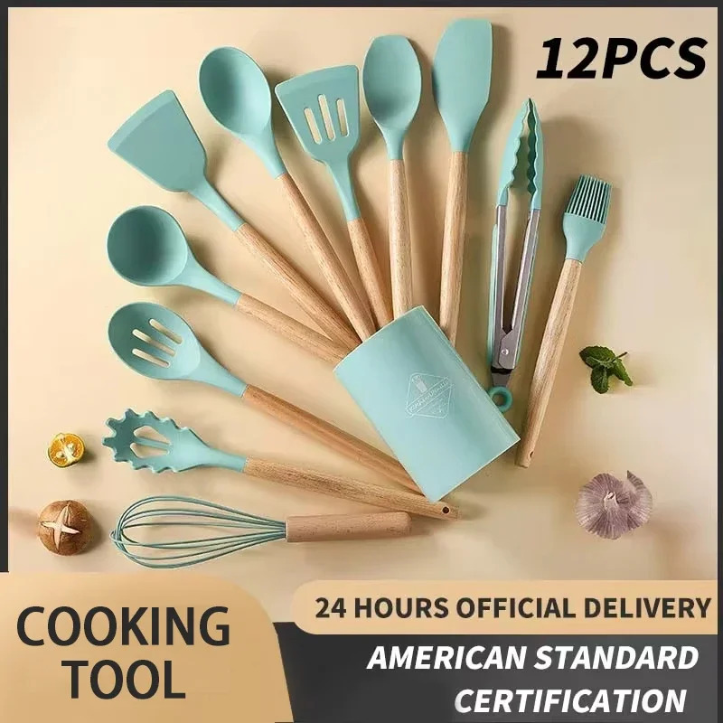 12 قطعة مجموعة مقبض خشبي سيليك - مراجعة Kitchen Baking Pan Storage وسعره