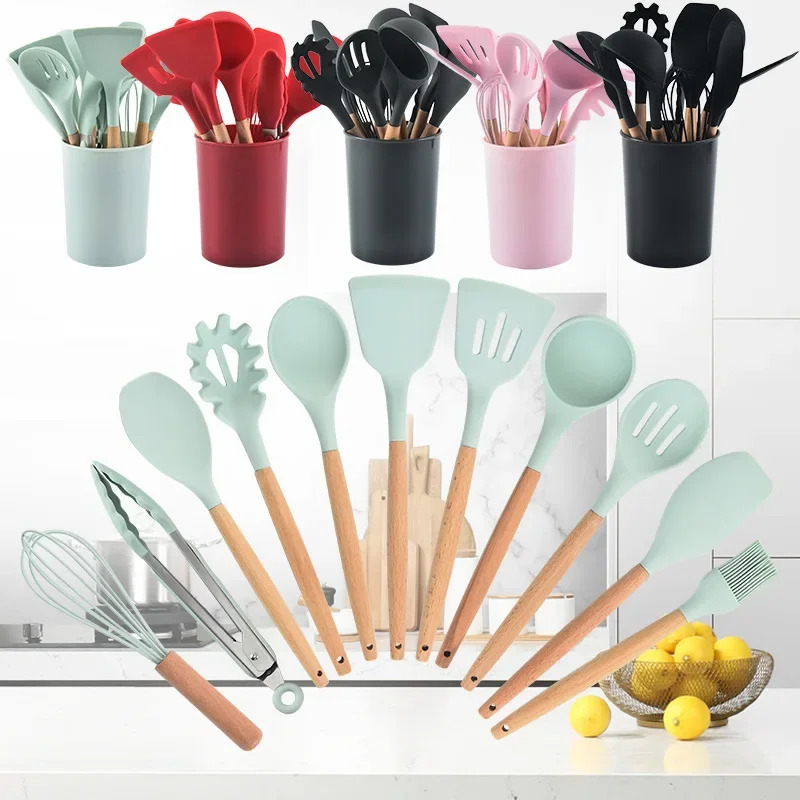 12 قطعة مجموعة مقبض خشبي سيليك - مراجعة Kitchen Baking Pan Storage وسعره